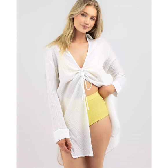 Roxy Other - ROXY NEW Sun & Limonade Gauz Tie-Front Swim Ruched Dress Cover-Up White Sz S $60